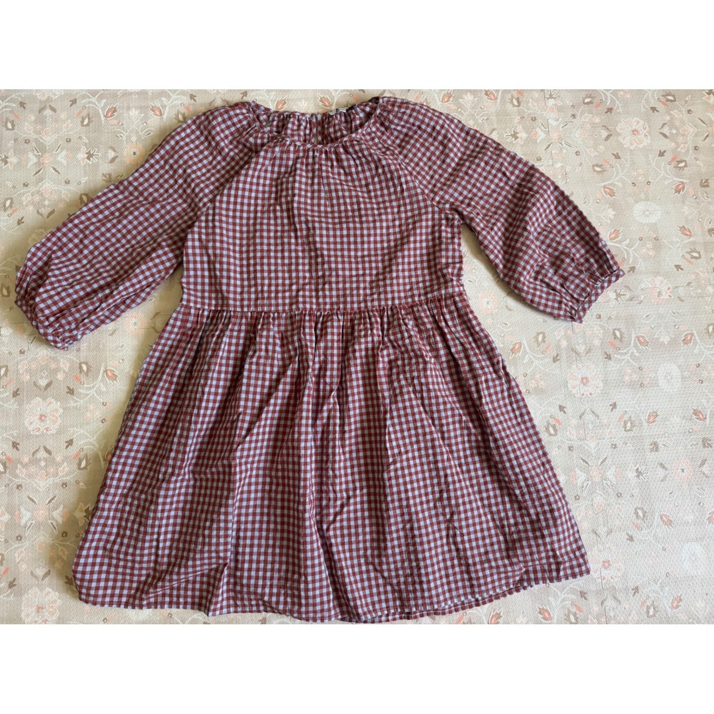 Madewell Gingham Babydoll Mini Red White Checkered Cotton 3/4 Sleeve Size 6